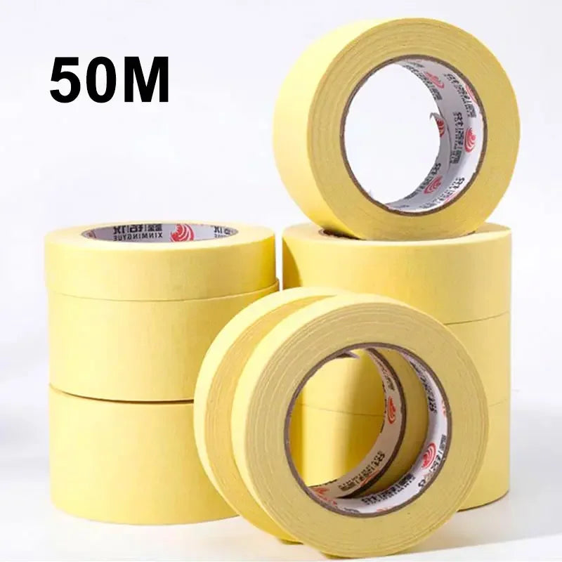 ruban adhésif jaune masquage 50m largeur 1cm 2cm 3cm 4cm 5cm 10cm texture rugueuse