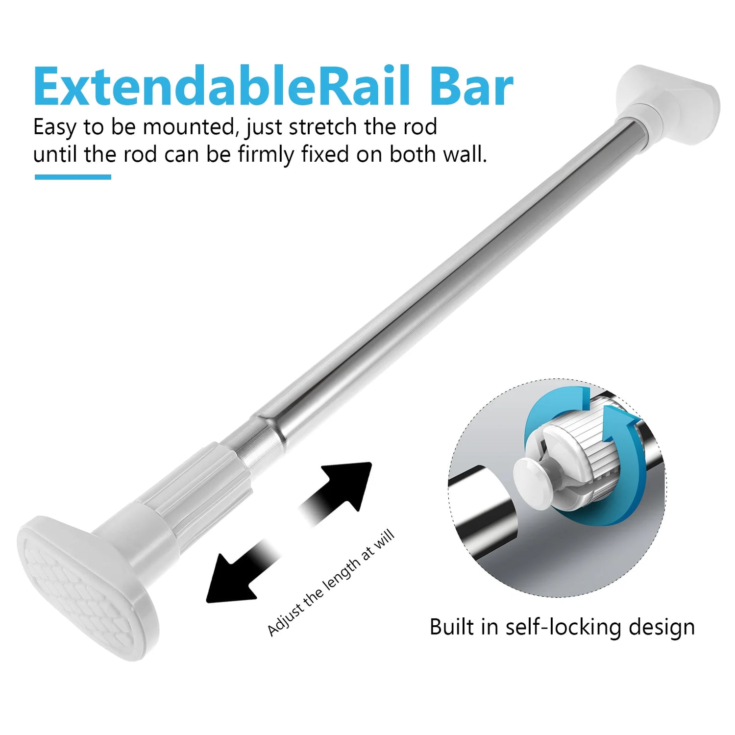 Tringle extensible sans perçage blanche pour rideaux