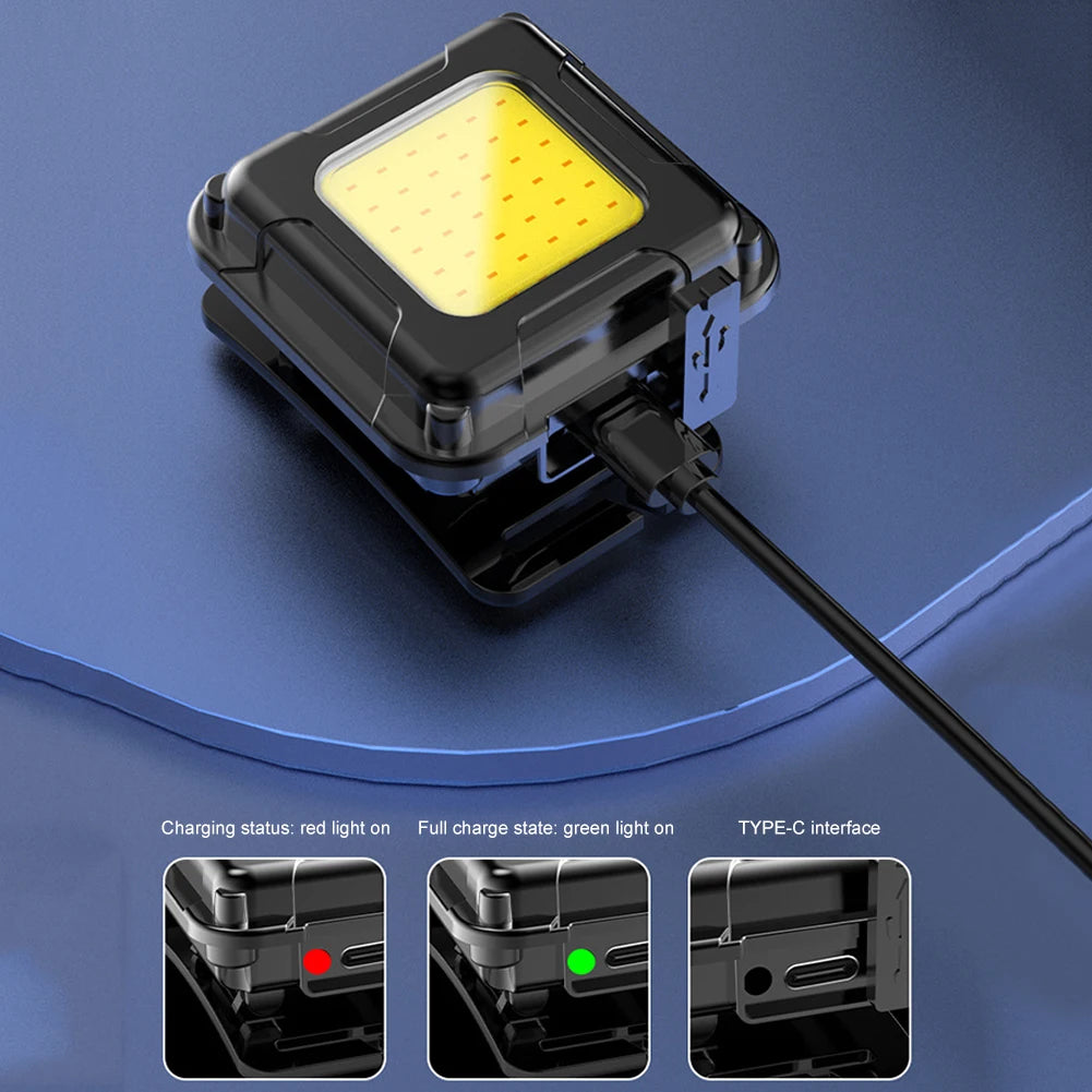 lampe frontale led rechargeable usb clip noir moderne camping pêche randonnée travail