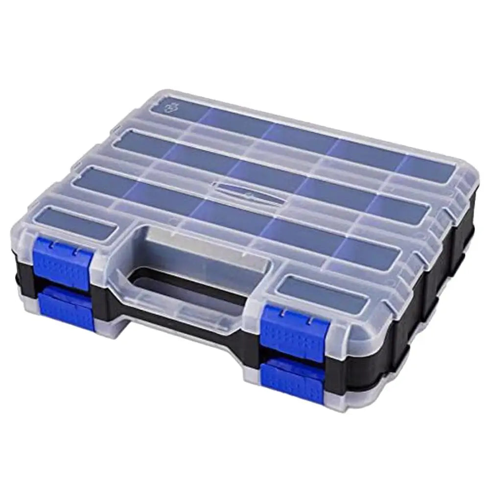 boîte outils transparente moderne poignées vis tournevis pinces clous compartiments organisateur