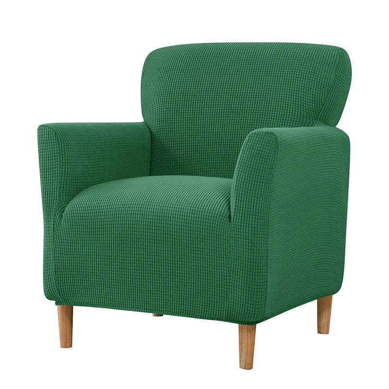 housse fauteuil jacquard carreaux moderne bleu beige gris extensible adhésif