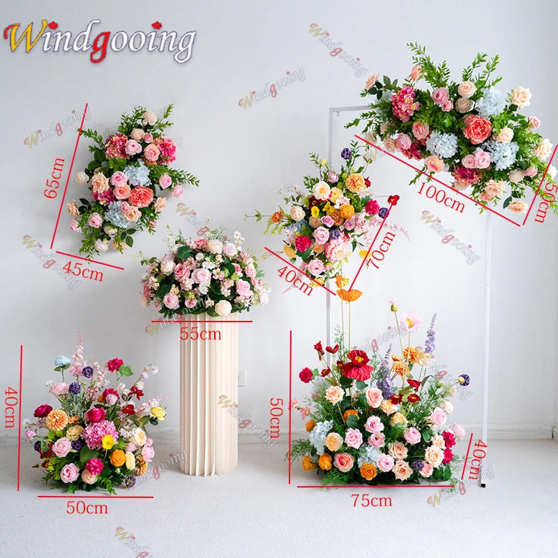 bouquets fleurs artificielles rose romantique arches intérieures décoration mariage anniversaire fêtes