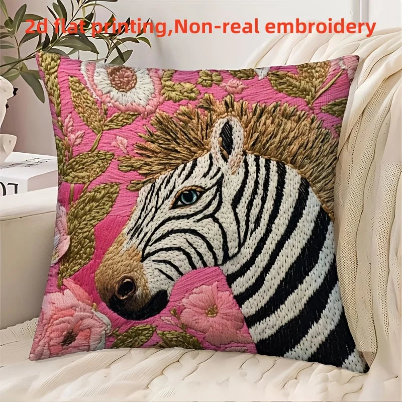 taies d'oreiller décoratives moderne animaux imprimés broderie polyester peacheskin zipper closure 45x45cm multicolore