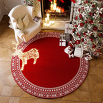 tapis sol rond noël arbre rouge cerf blanc décoratif festif maison salon intérieur