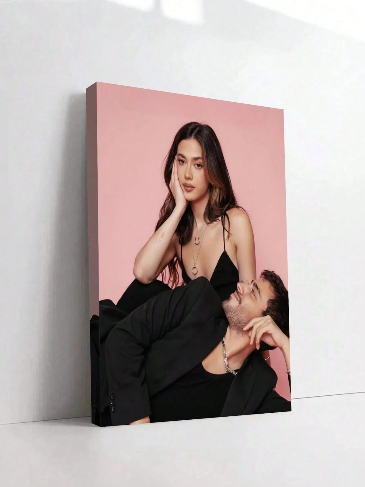 toile d'art moderne photo couple rose clair occasion fête anniversaire noël mariage