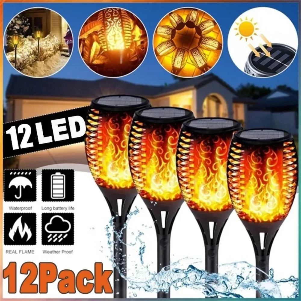 lumière solaire torches flammes noires jardin contemporain décoratif extérieures chemin