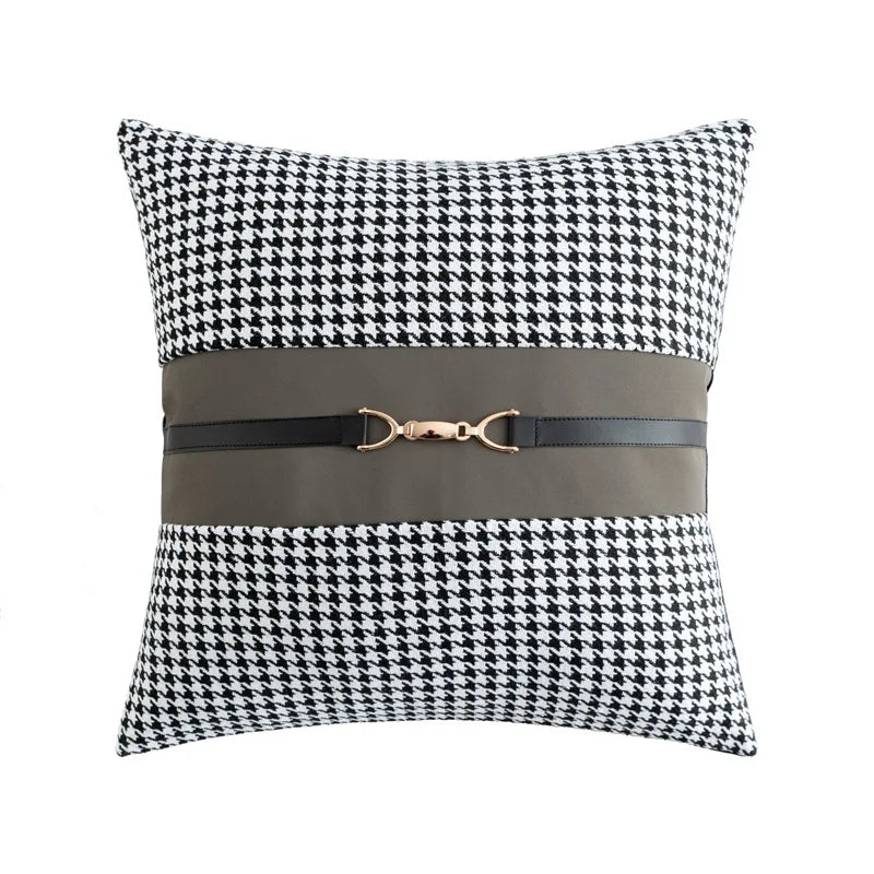 taies d'oreiller houndstooth gris noir contemporain brodé respectueux environnement 45x45cm decoration chambre coucher