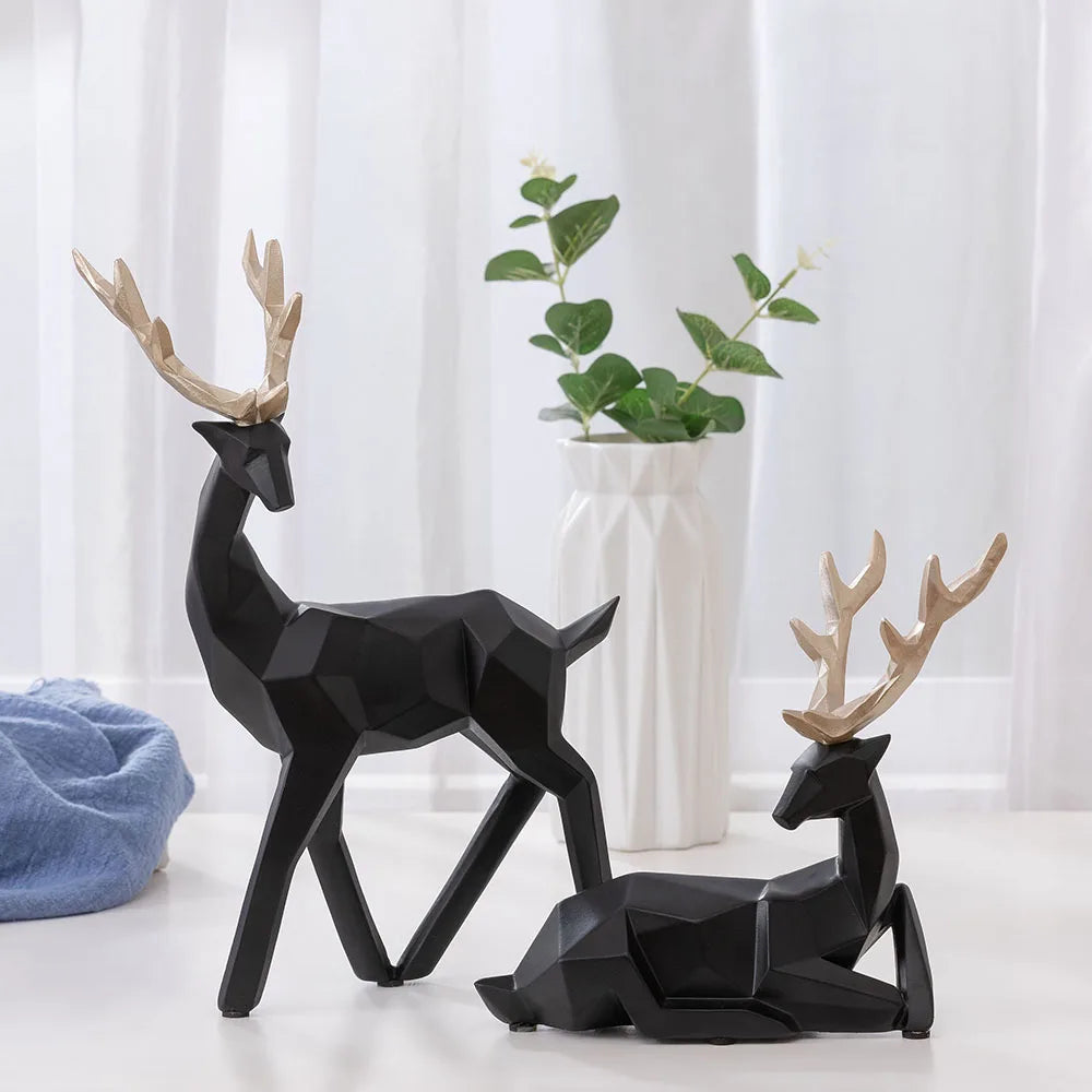 figurines cerfs géométriques noirs dorés modernes décor maison résine minimalistes