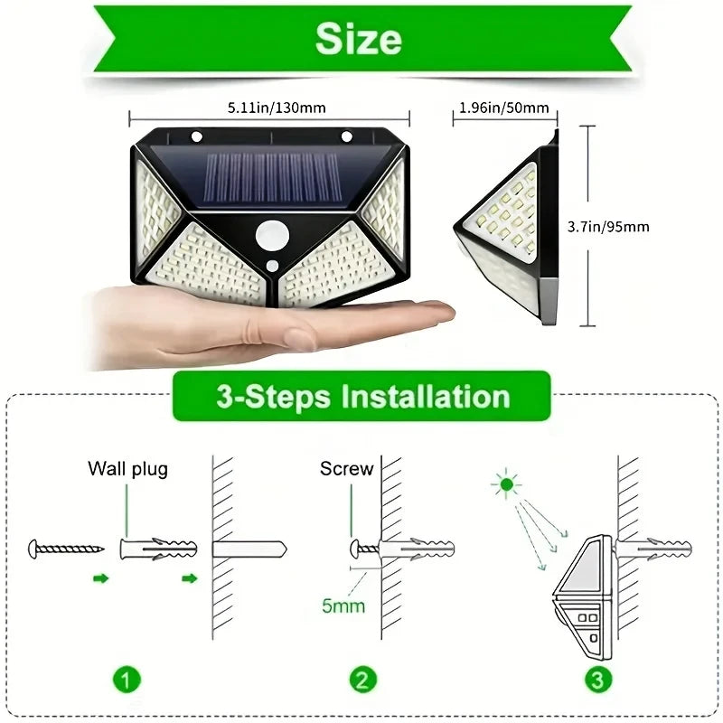 lampe solaire extérieure 100 led noir ip65 moderne capteur mouvement autonomes instructions