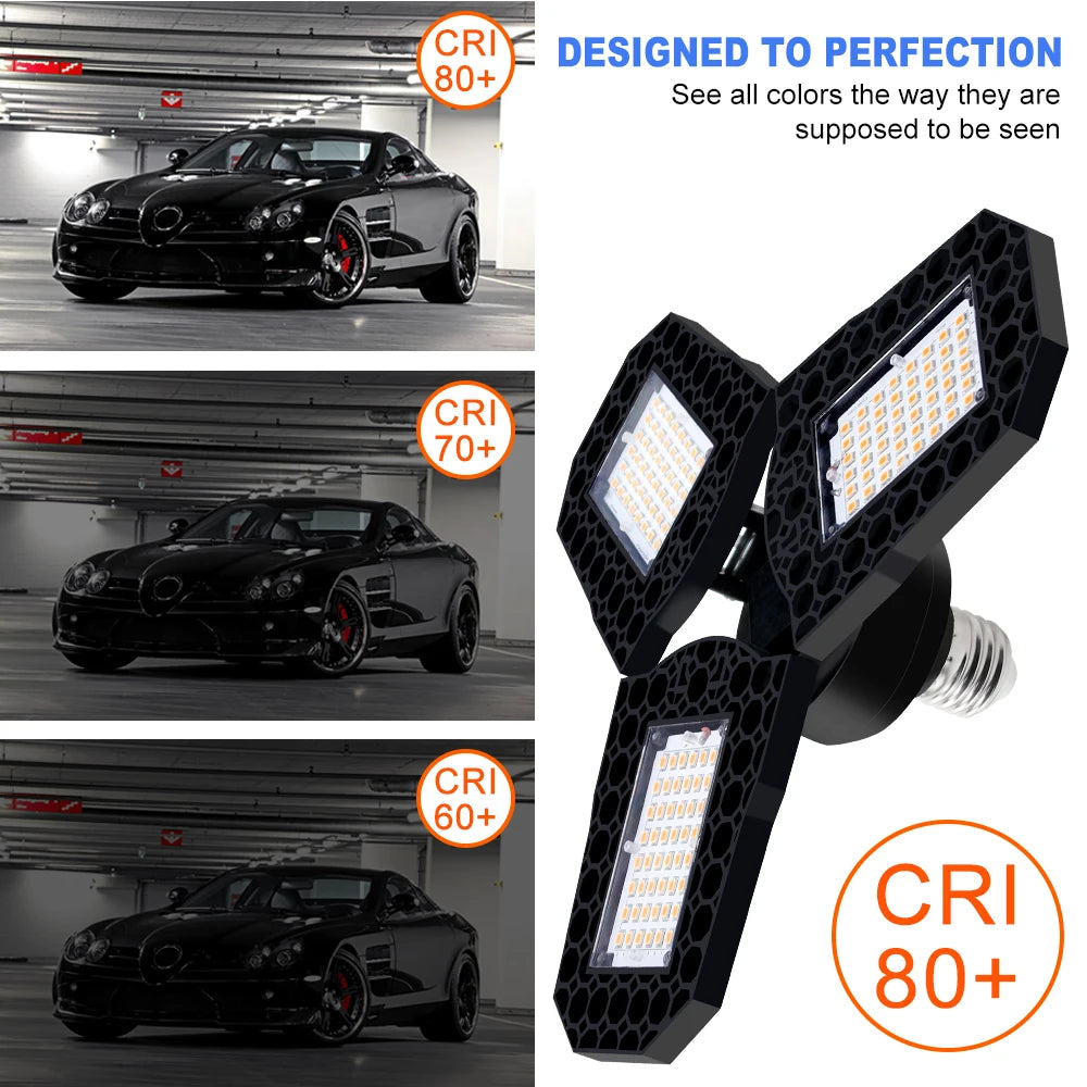 lampe garage led noir moderne grille hexagonale 1000 lumens 20000 heures 2700k 6500k