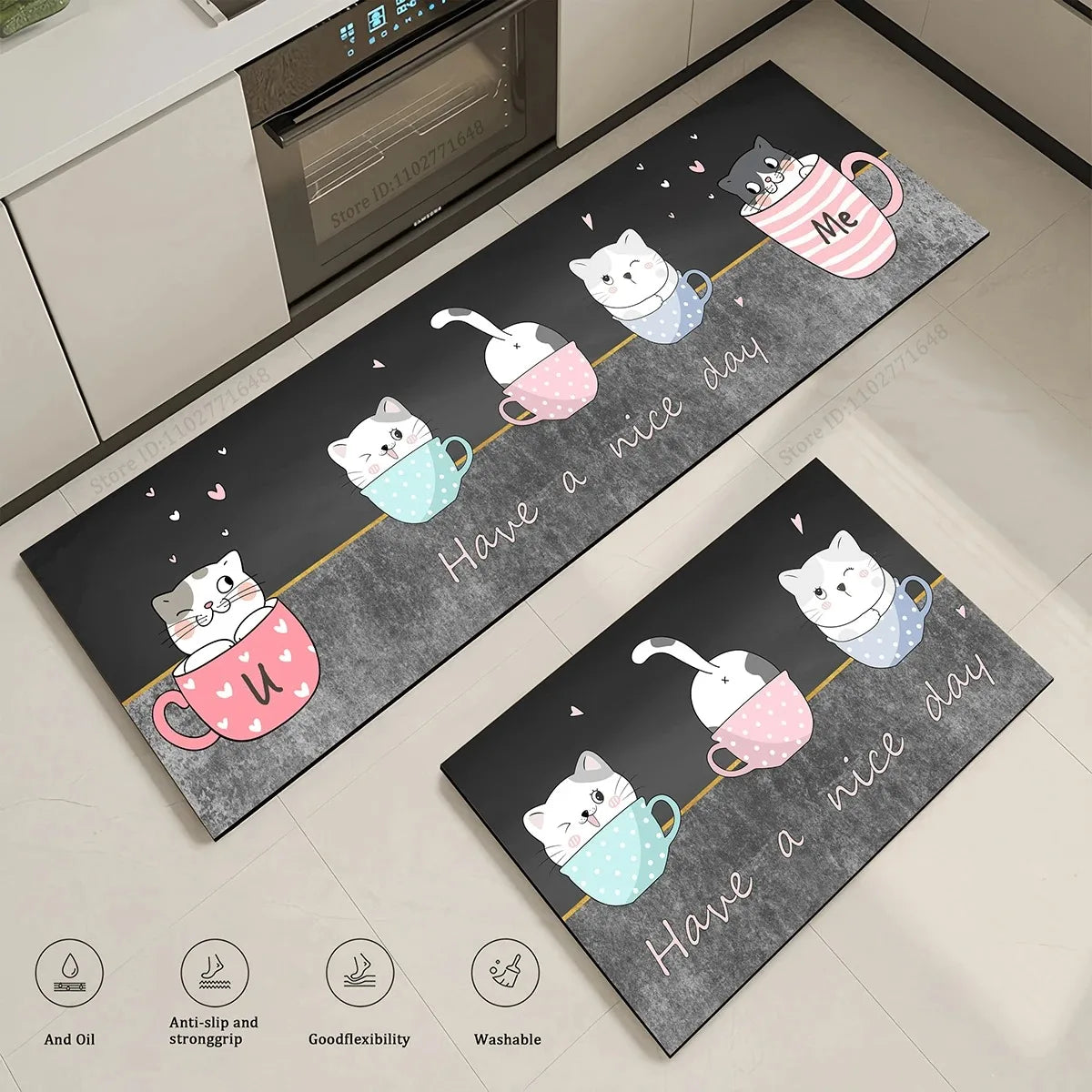 tapis cuisine antidérapant motif chatons colorés moderne sol maison salon bleu foncé