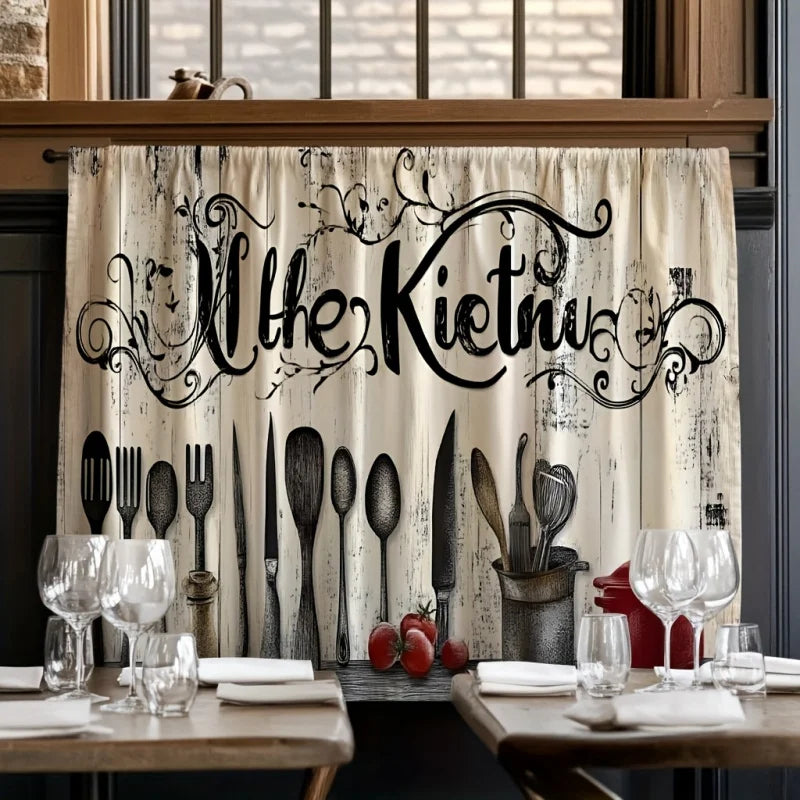 rideau cuisine motif cuillères vintage opacité beige clair noir romain extérieure moderne