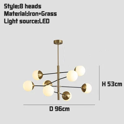 suspension lumineuse moderne sphères translucides or blanc scandinave led 10 têtes 12 têtes