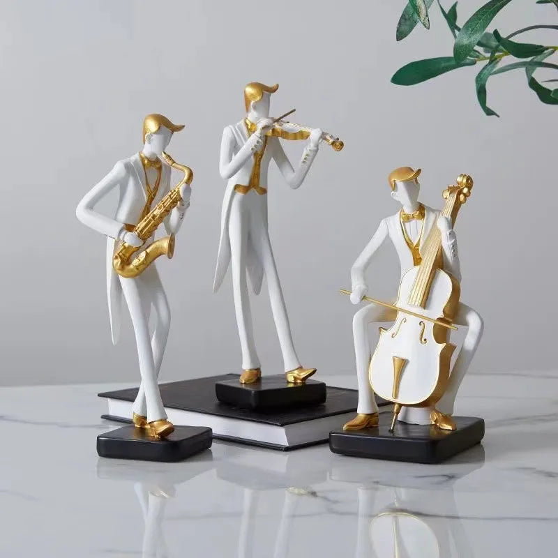 statues musiciens résine blanc doré moderne minimaliste saxophone violoncelle décoration