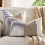 Coussins décoratifs rustiques rayés lin coton beige blanc rose bleu marine adhésifs