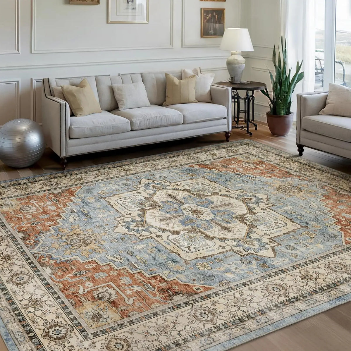 tapis sol floral géométrique bleu orange classique moderne chambre salonextérieur