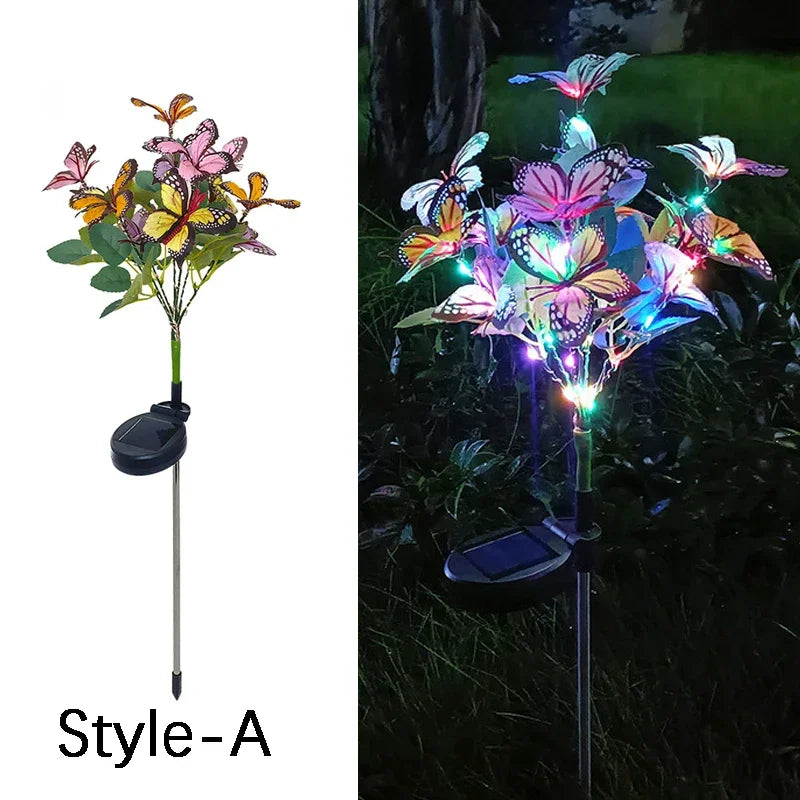 lampe solaire décorative papillons fleurs multicolore moderne extérieur jardin camping festivité mariage