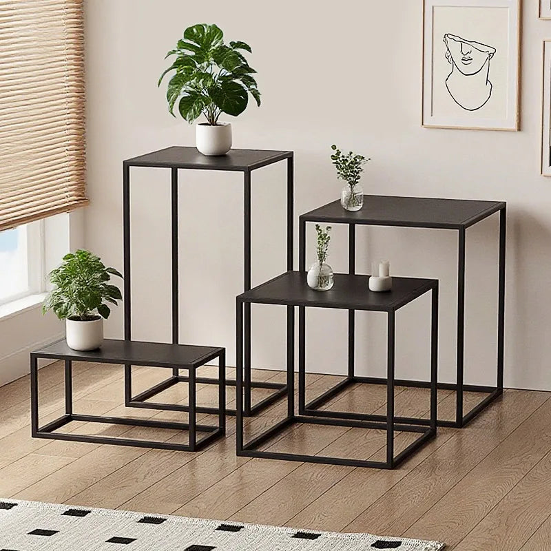 table basse moderne acier inoxydable or noir blanc minimaliste 50x25x25cm