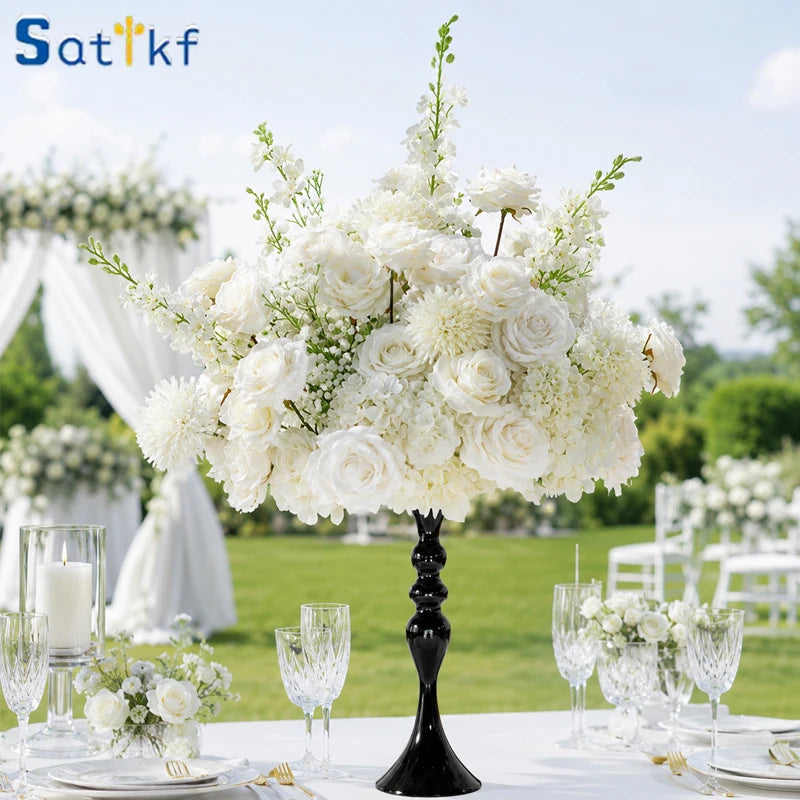 décoration florale artificielle blanc roses hydrangeas classique extérieur mariage anniversaire baby shower