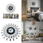 horloge murale moderne floral noir argenté élégante sans tic tac salon