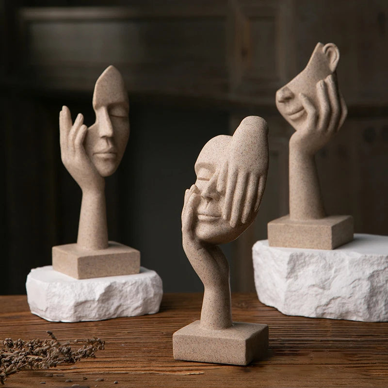 statues sculptées moderne abstrait beige gris statuette granulée résine opaques décoration intérieure chambre