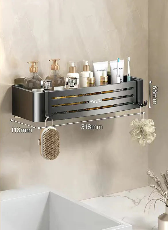 étagère murale moderne trois niveaux gris métallisé adhésif salle bain porte savon porte serviettes
