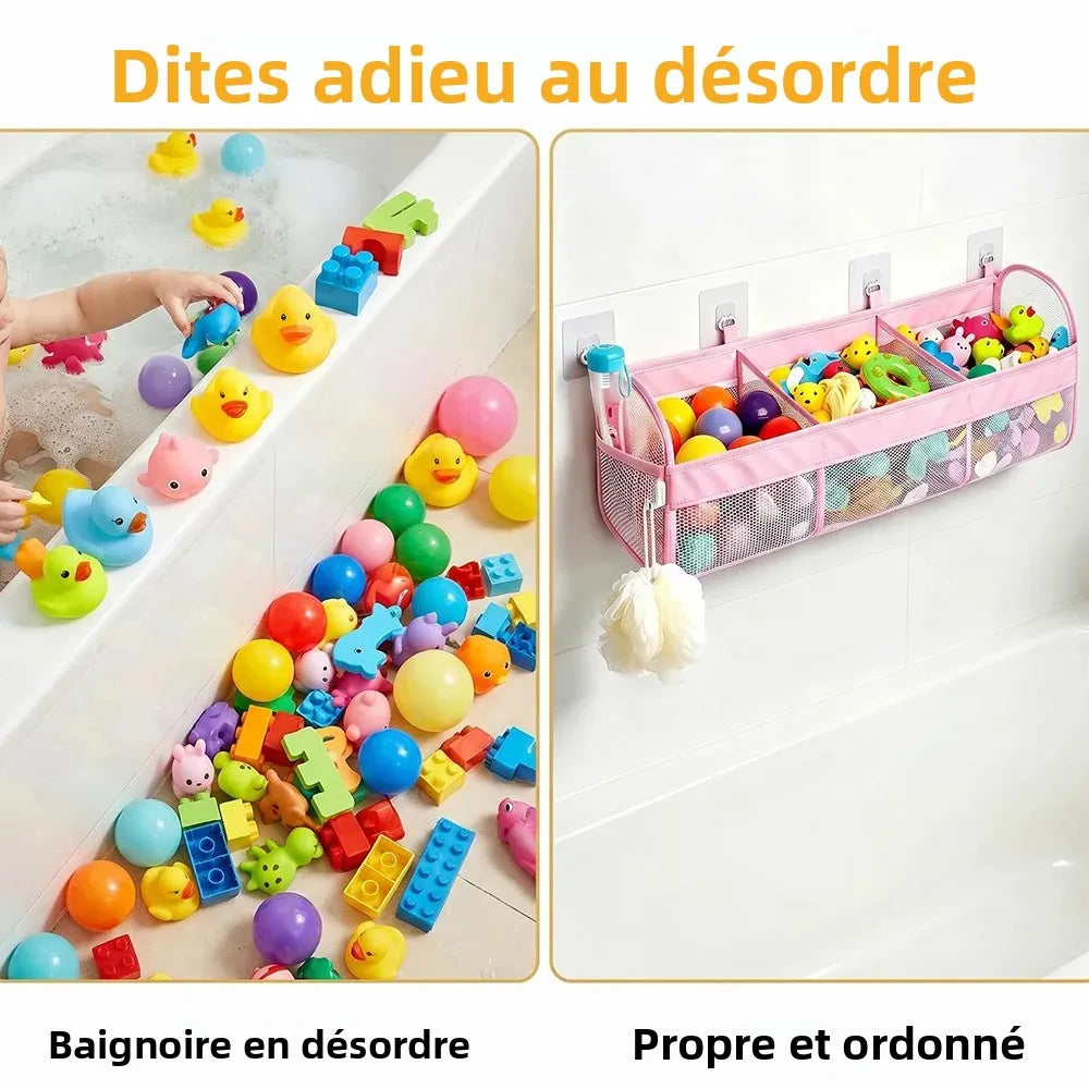 organisateur jouets bain rose maille rapide séchage compartiments poche pratique moderne