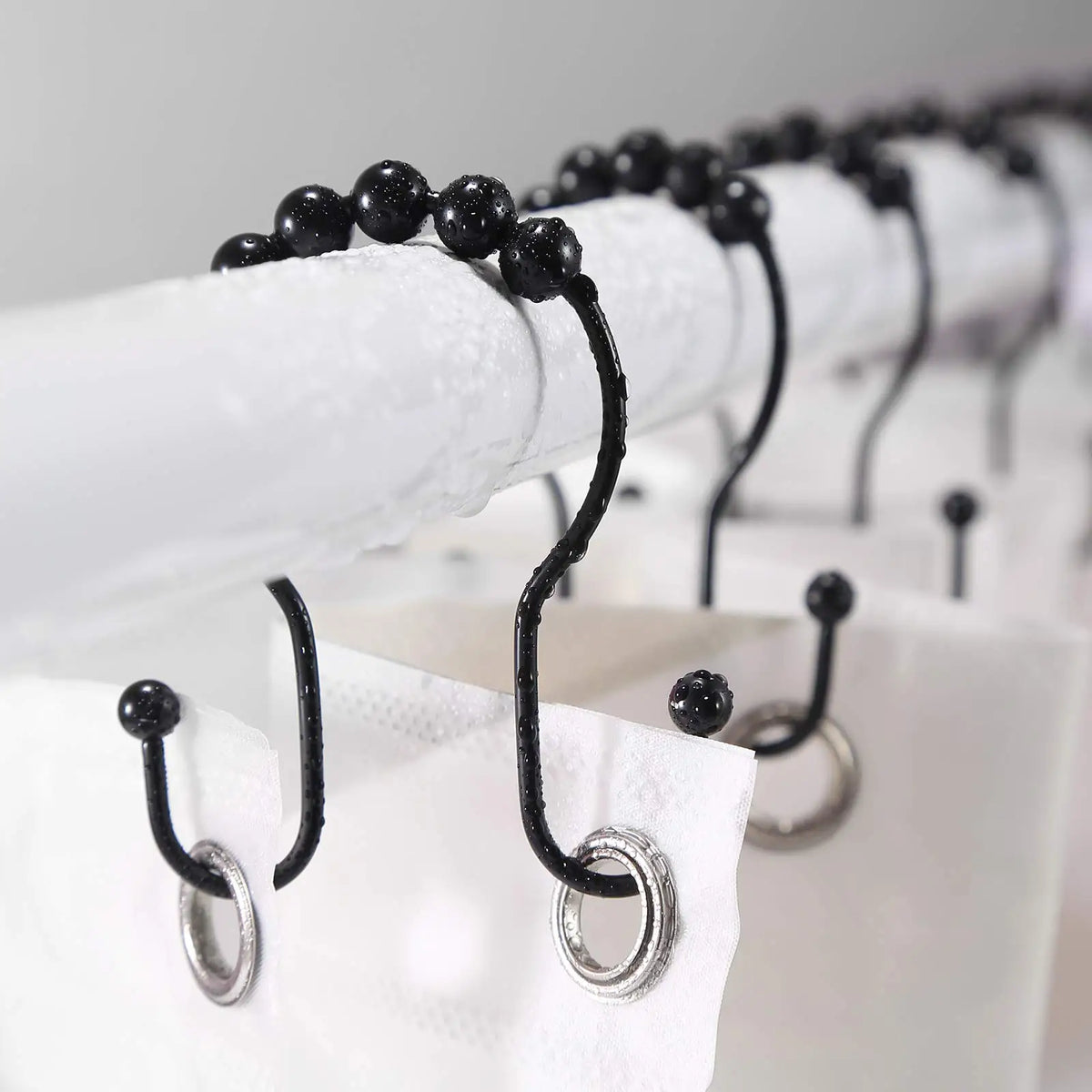 crochets rideau douche acier inoxydable moderne attaches billes glissière noir argenté minimaliste