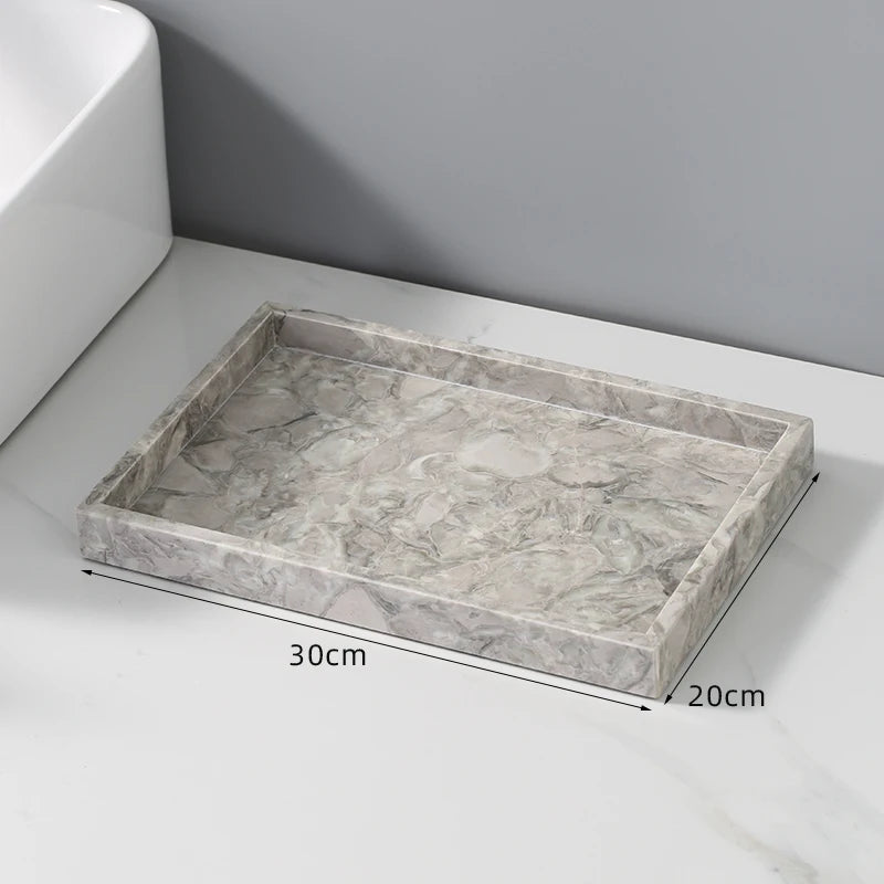 ensemble produits salle bain marbre gris marbré moderne élégant distributeur savon porte gobelets porte