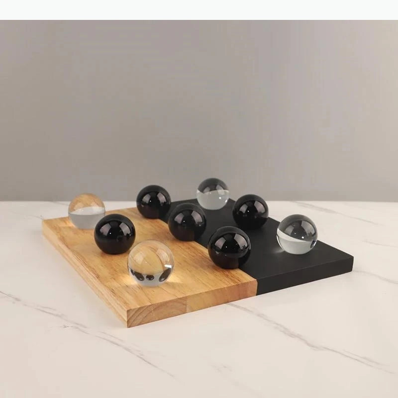 jeu boules noires transparentes modernes boîte rangement bois minimaliste lisses rondes