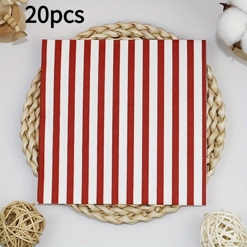 serviettes papier rayures rouges festives dimensions 33x13cm classique usage maison restaurantpaquelettes 20 40 60