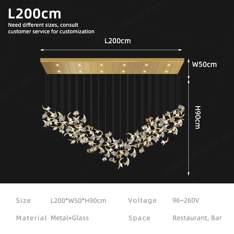 lampe suspendue contemporaine élégante dorée feuilles stylisées lumière blanche translucide 3000k 4000k 6000k
