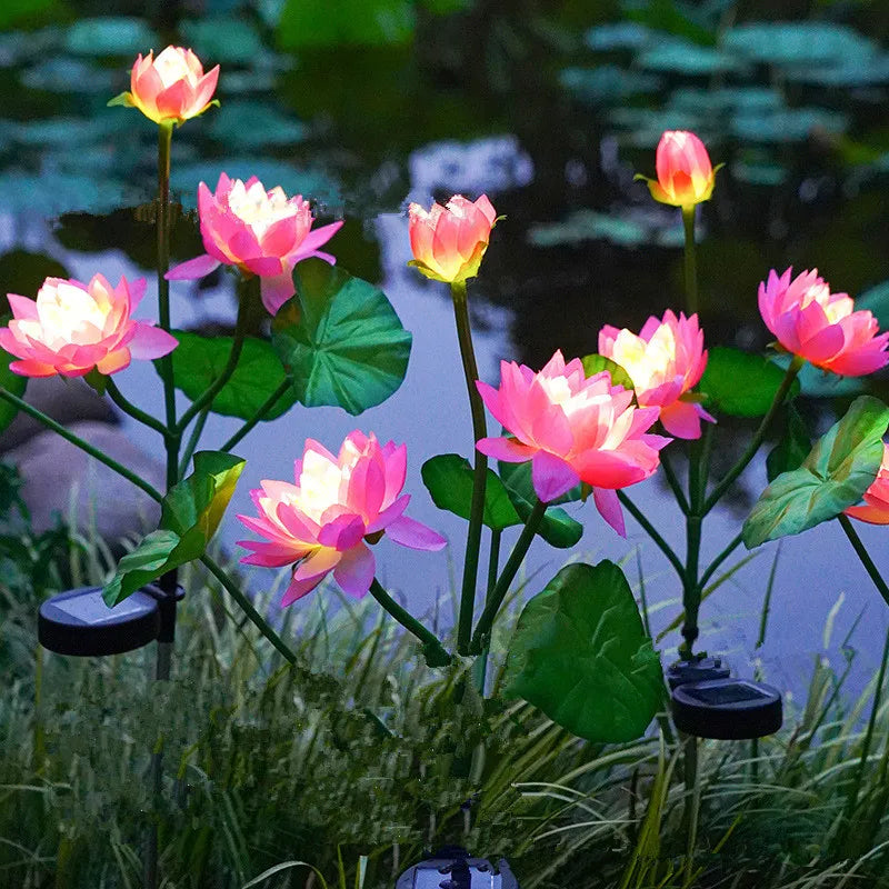 décoration extérieure jardin fleurs artificielles lotus rose blanc LED solaires moderne
