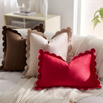 housse coussin moderne motif bordure dentelée orange marron gris rose beige blanc polyester coton