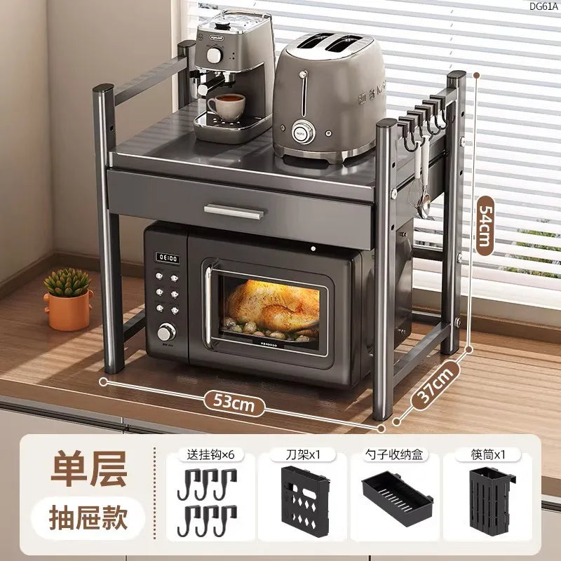 rangement cuisine tiroirs acier inoxydable gris noir moderne batteur cuillères couteaux toaster friteuse