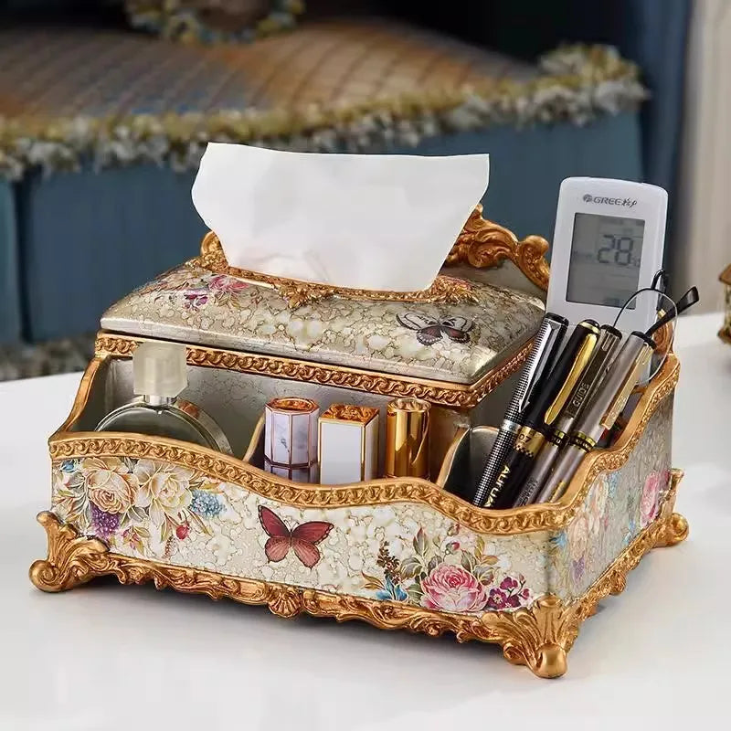 boîte rangement multifonctionnelle beige doré motifs floraux classique réutilisable respectueuse environnement