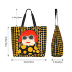 sac main polyester jaune points noirs moderne poche intérieure poignées noires femme pop art