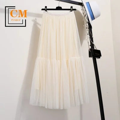 jupe midi plissée tulle transparente féminine élégante décontractée multiple niveaux printemps été