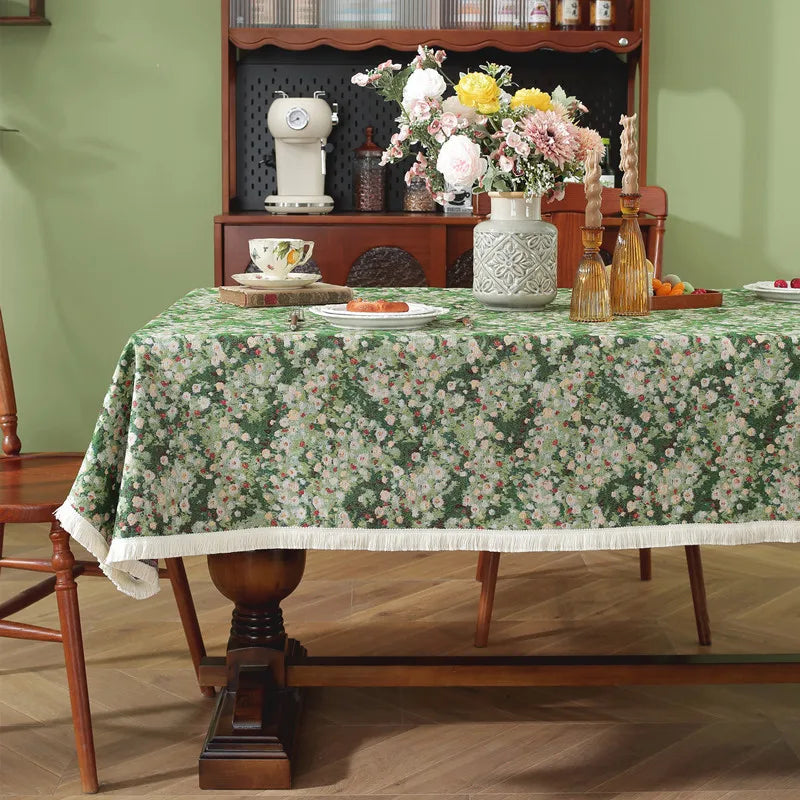 nappe vintage rouge verte floral impermeable tassel table manger classique geometrique