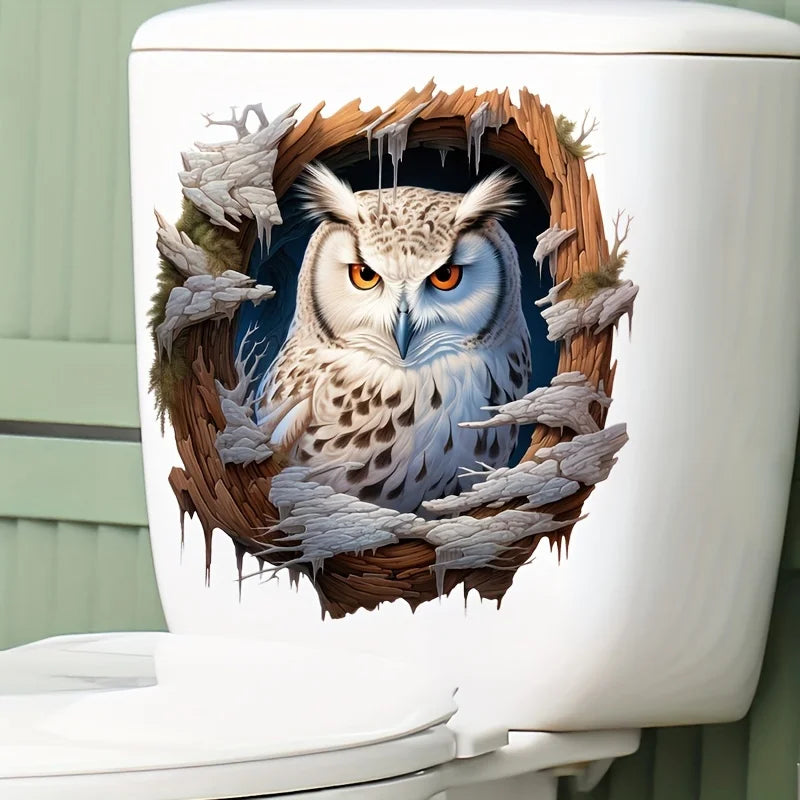 autocollant mural hibou nid texture bois blanc gris bleu marron adhésif pvc réaliste 3d