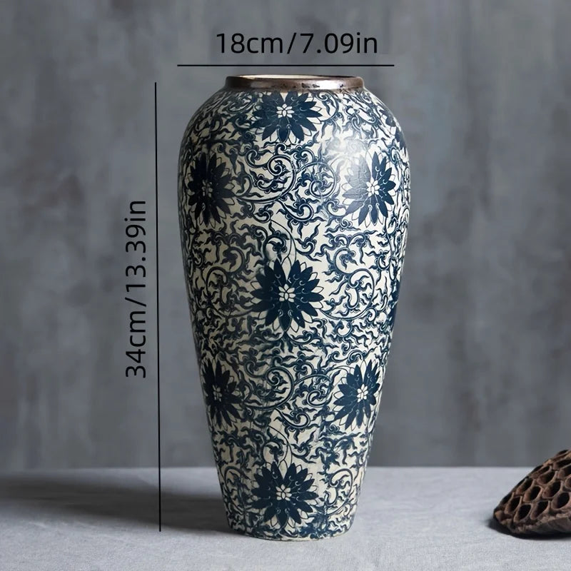 vases céramique blanc noir floral traditionnels classiques salon entrée decoration cylindrique