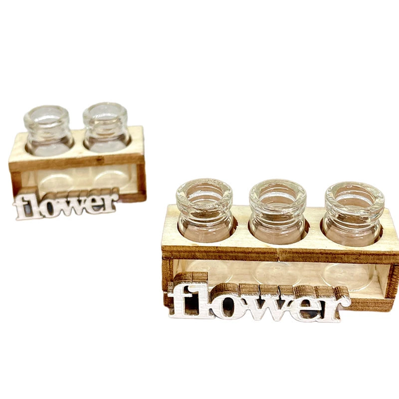supports fleurs bois naturel vases verre transparents feuilles vertes rustique minimalisteintérieur decoration