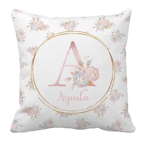 ensemble literie bébé floral personnalisable rose alphabet fleuri couette drap housse coussin decoration nom