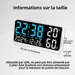 horloge murale digitale noir bleu vert compte rebours température humidité moderne lumineuse