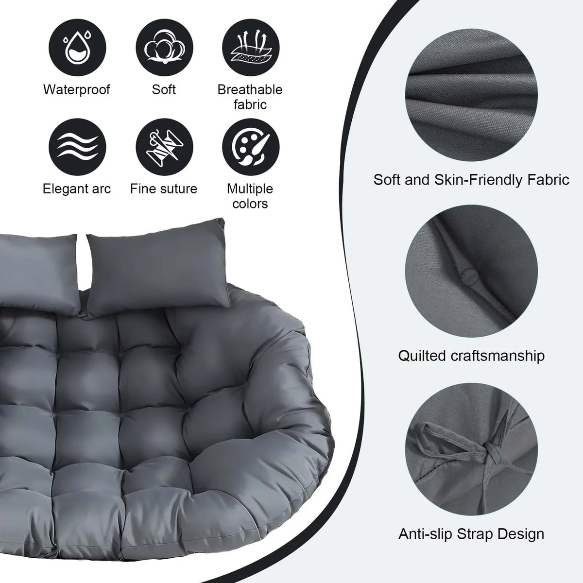 coussin suspendu gris quilted moderne imperméable anti uv doux respirant 150x100cm
