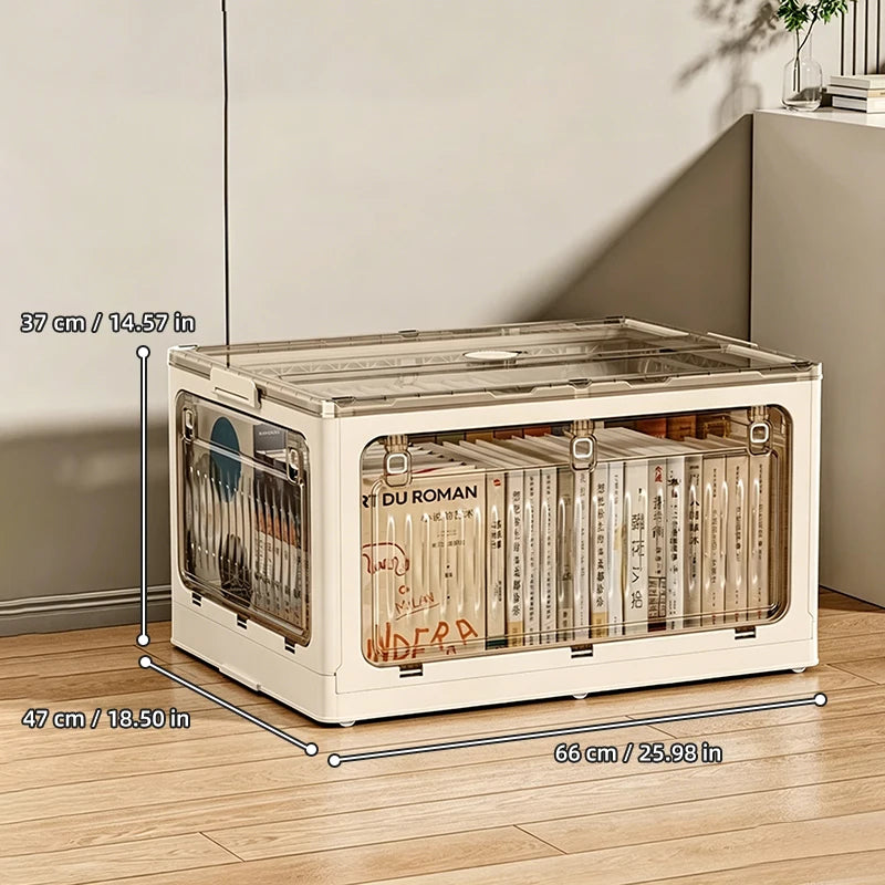 boîtes rangement livres transparentes couleurs beige verte orange moderne pliables pratiques