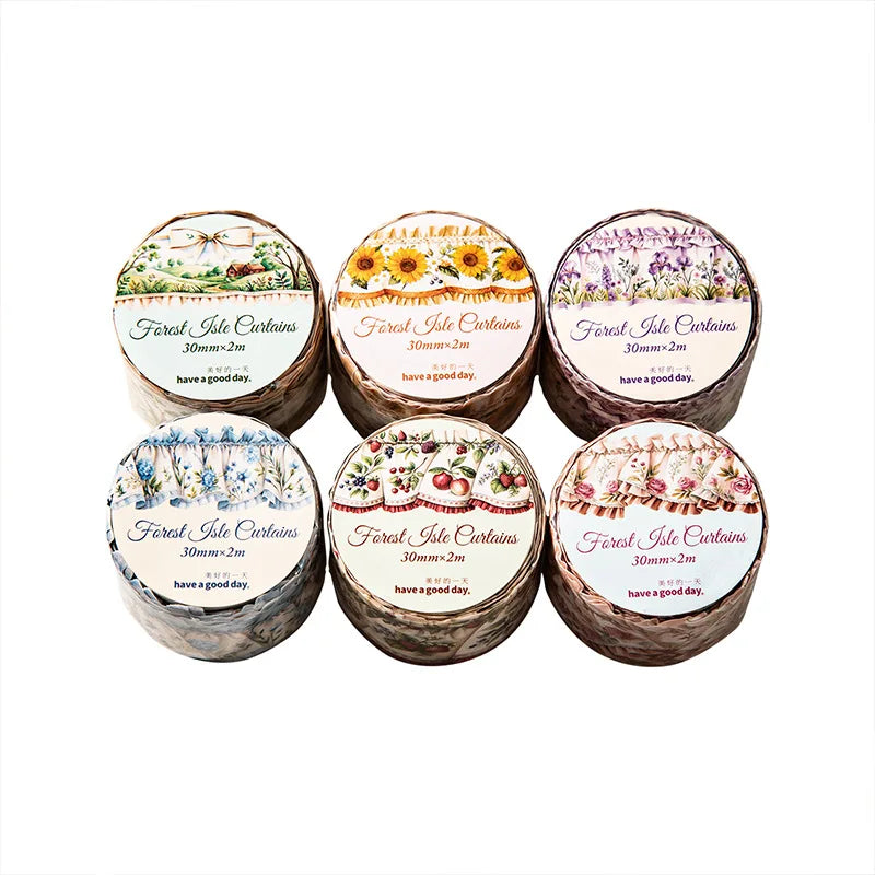 rubans decoratifs vintage multicolores fleurs arbres fruits dentelles adhésifs boites rangement forêt romantique