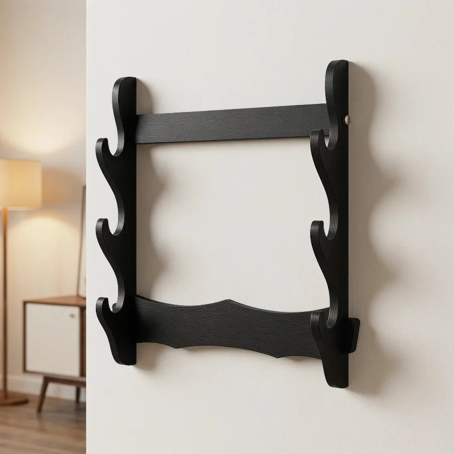 présentoir mural bois katana sabre samouraï rack wall mount organisation décoration étagère noir minimaliste
