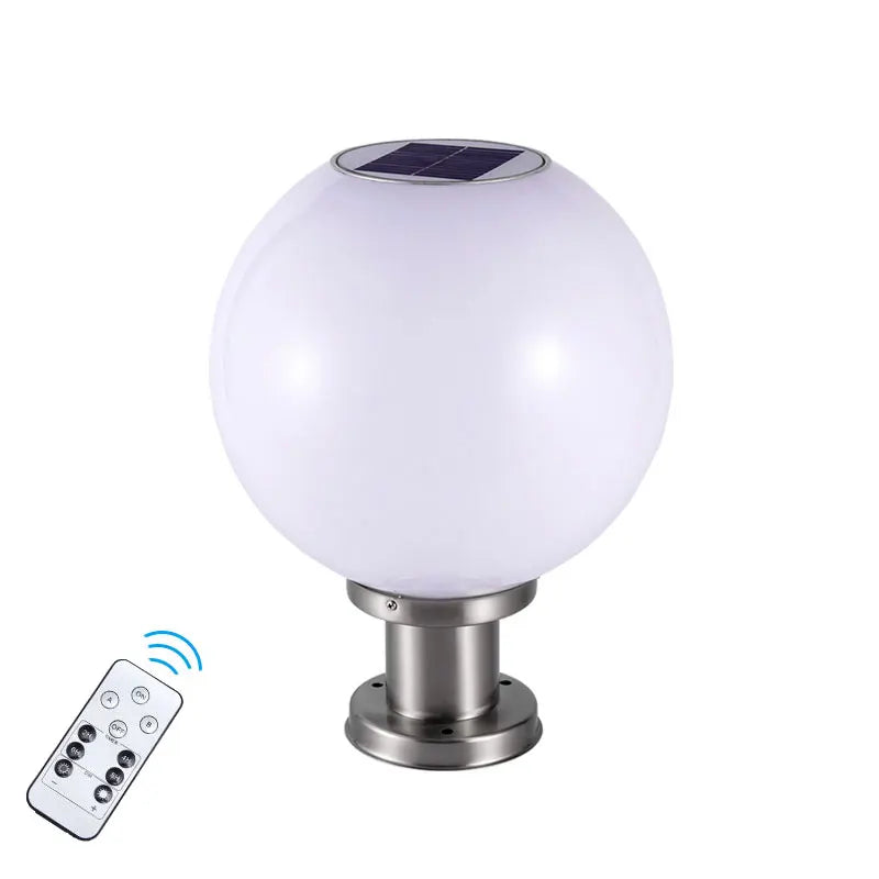 lampe solaire moderne blanc rond translucide base métallique éclairage extérieur autoinstallation led