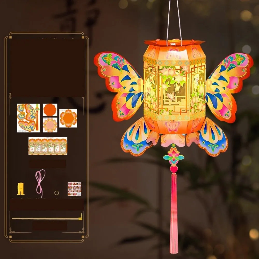 lanterne papillon artisanale transparente motifs floraux couleurs vives tassel inclusion ornementations traditionnelles occasions fêtes